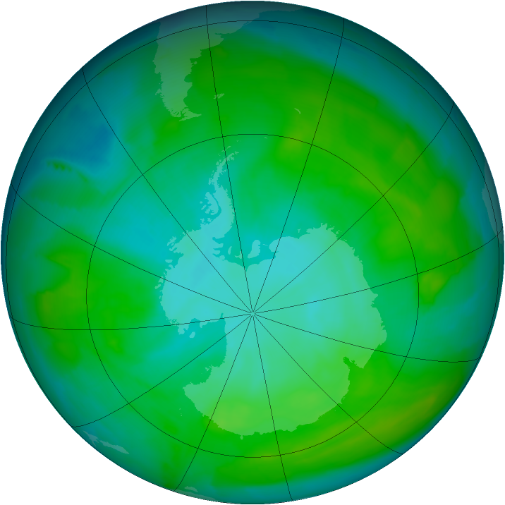 Antarctic ozone map for 28 December 2012